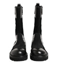 Men's Black Patchwork Leather Mid Calf Boot Shoes Co+horse+crocodile