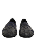 Men's Black Jacquard Leather Slip On Loafers Shoes And Blue Co+vi+lamb+70lf