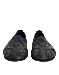 Men's Black Jacquard Leather Slip On Loafers Shoes And Blue Co+vi+lamb+70lf