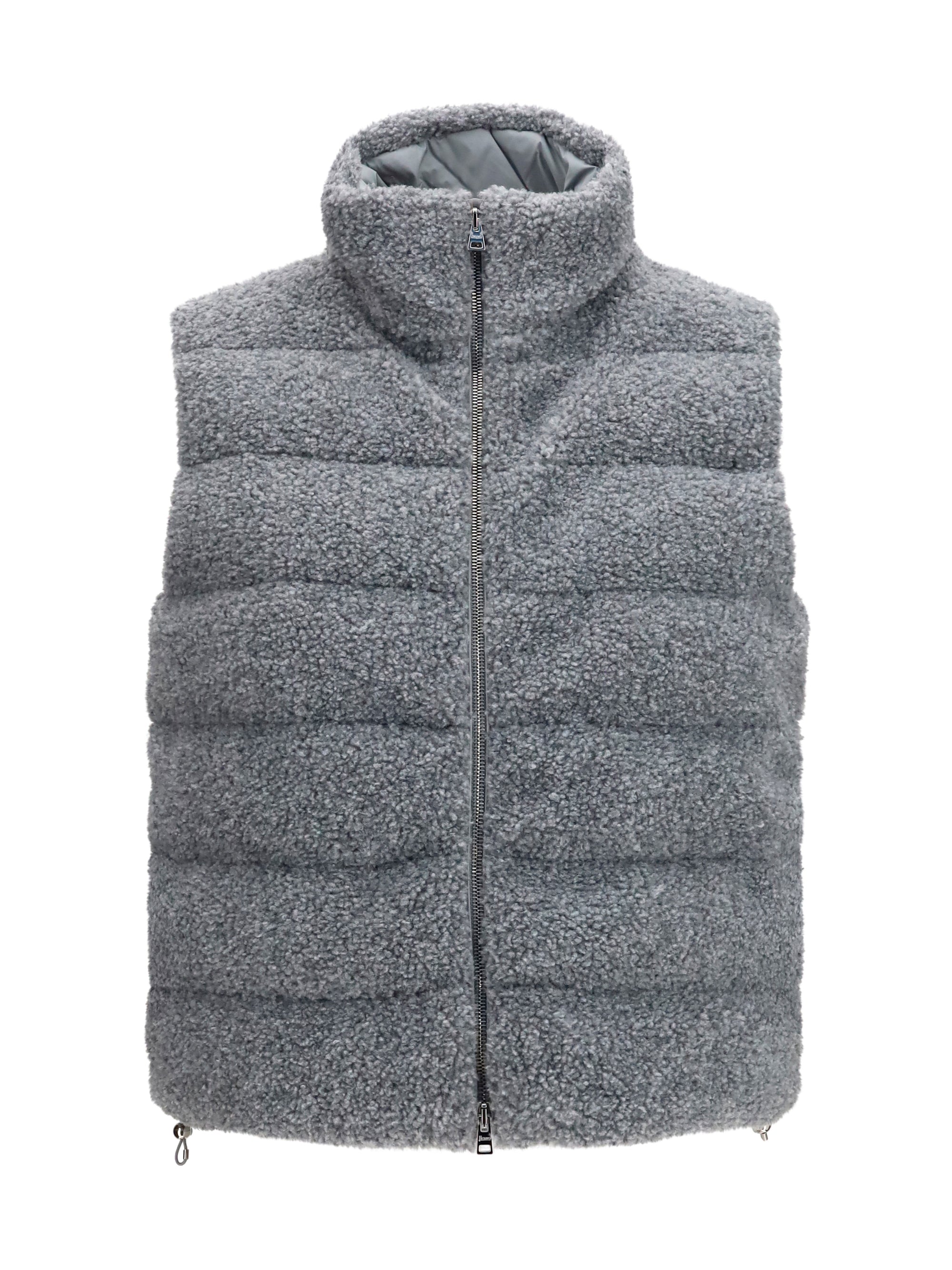 Herno Shearling-Front Padded Vest — Gray