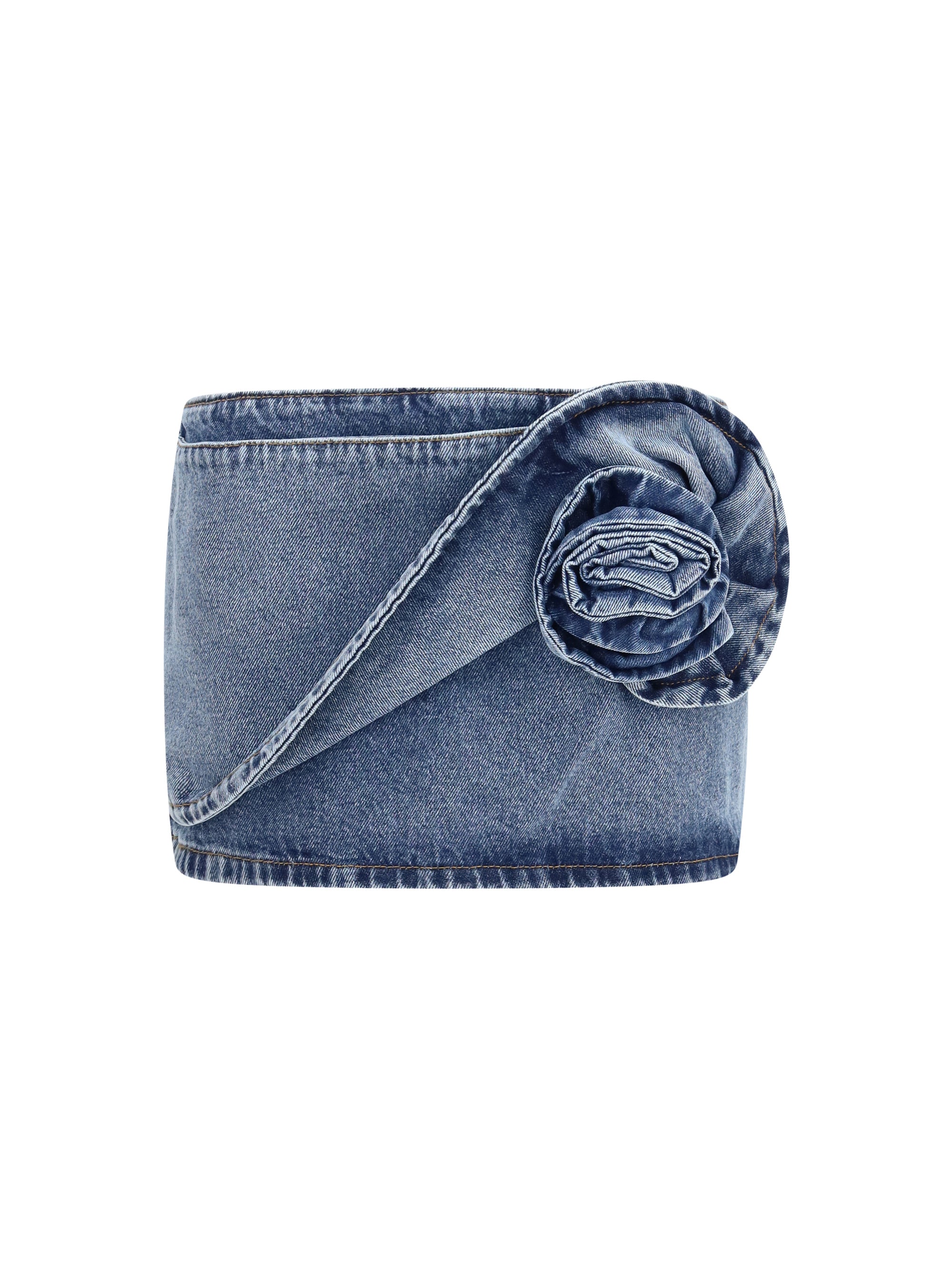 Magda Butrym Twisted Floral Denim Skirt — Blue