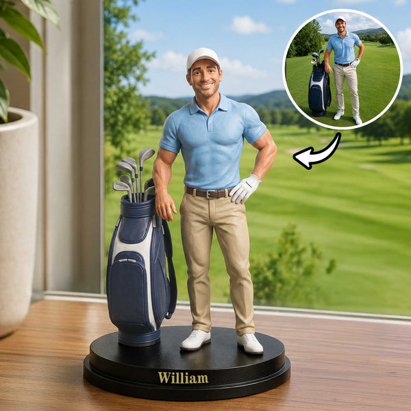 Foto personalizada en 3D Golf Personaje Figurilla Adorno con Texto Decoración de Escritorio Cumpleaños Equipo Regalo para los amantes del golf