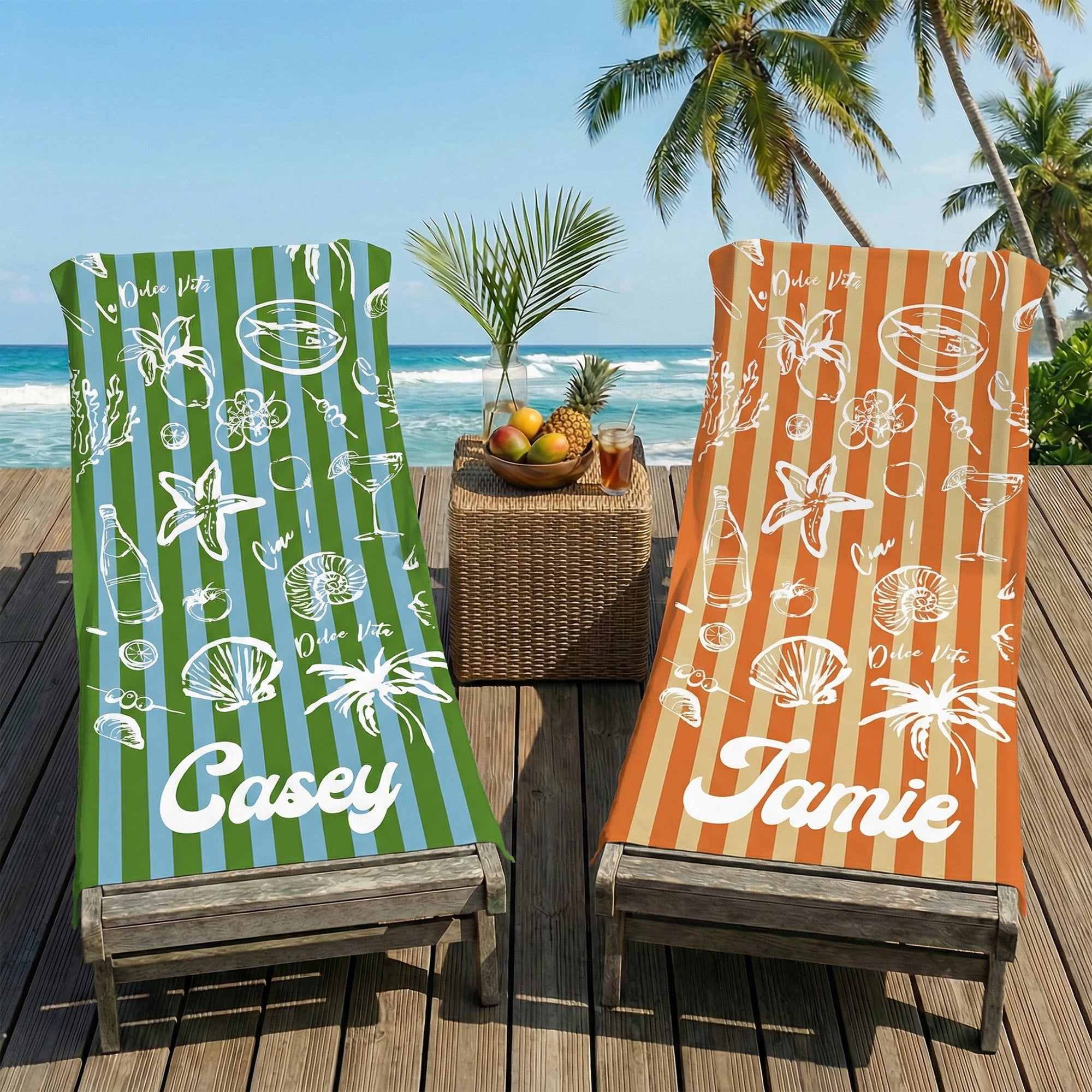 Toalla de playa de secado rápido con nombre, personalizada, multicolor, con rayas oceánicas, ideal para viajes a la playa Regalo de cumpleaños para un familiar o amigo