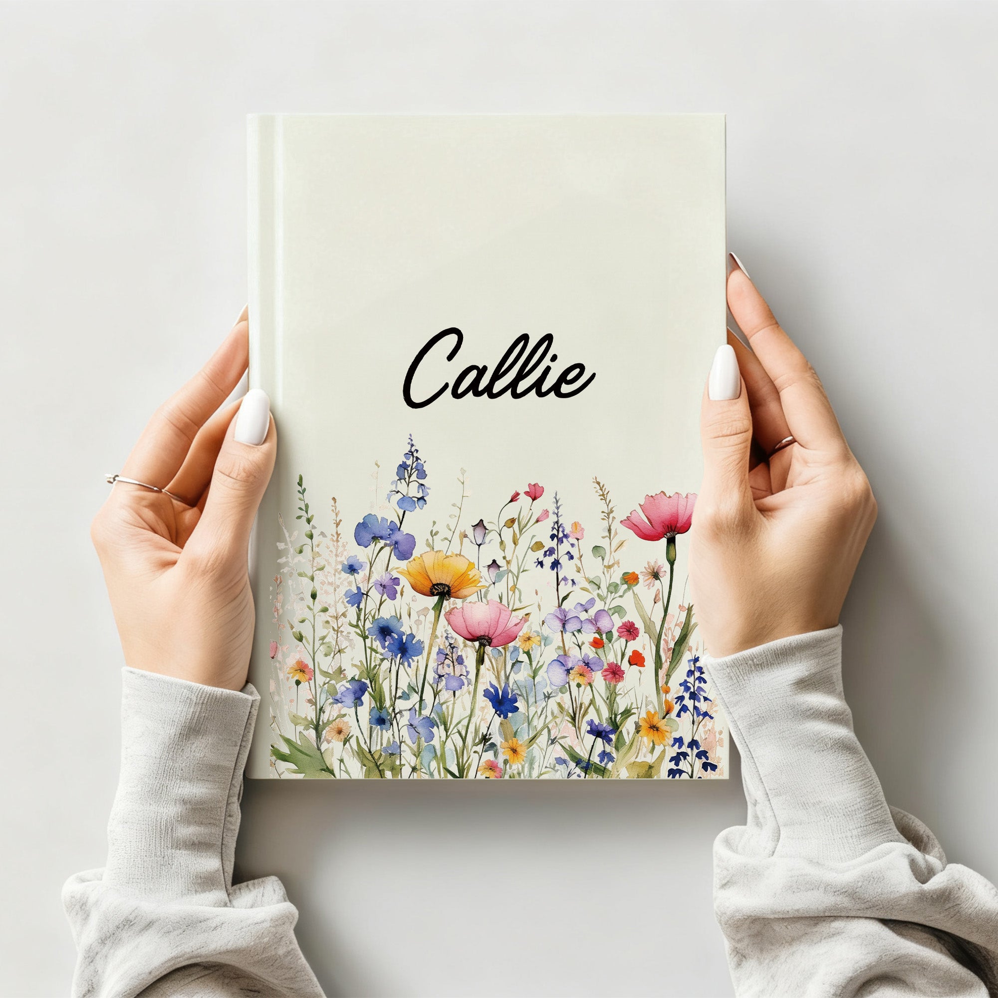 Diario personalizado Flores silvestres Cuaderno con nombre y 100 páginas rayadas Diario Cumpleaños Fiesta de boda Regalo para mujer