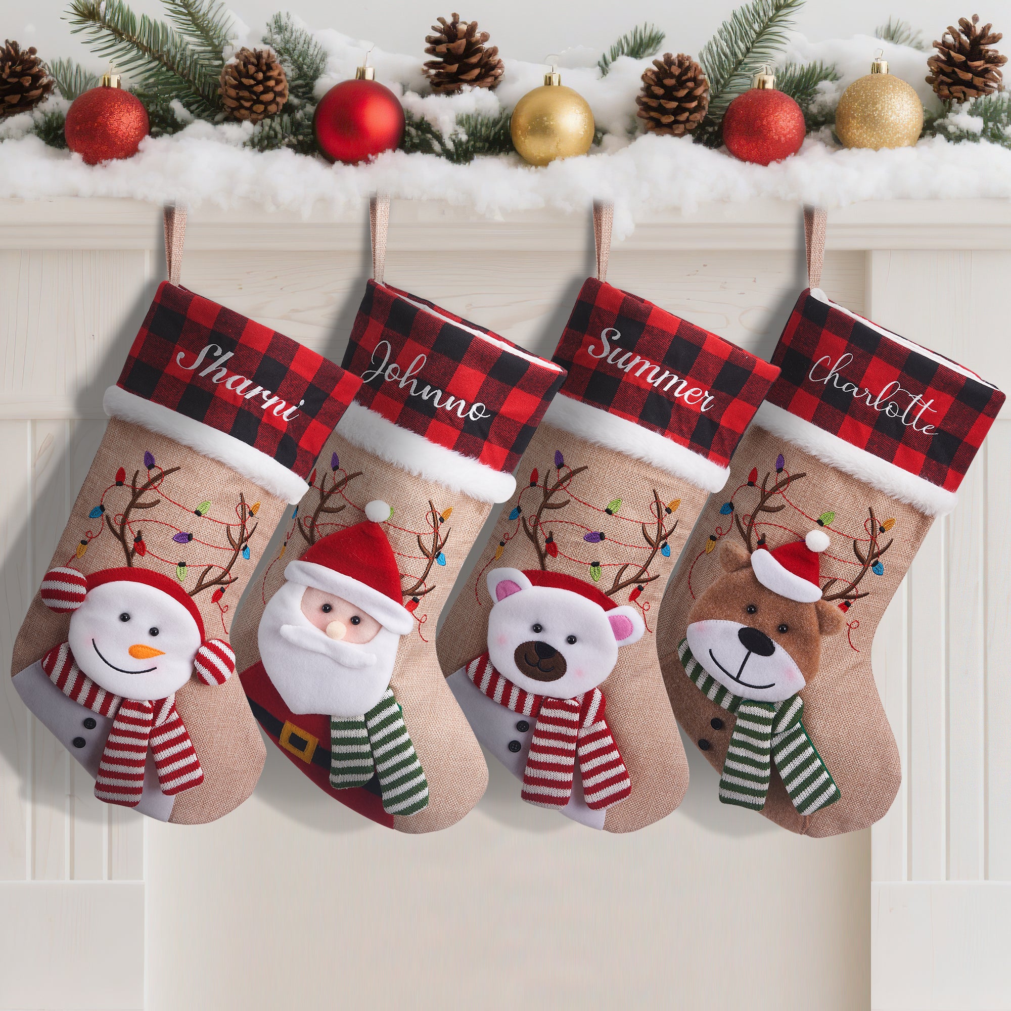 Personalizado 3D muñeco de nieve Papá Noel Oso Polar Media de Navidad con el nombre bordado Decoración del hogar Regalo de Navidad para Niños Amigos Familia
