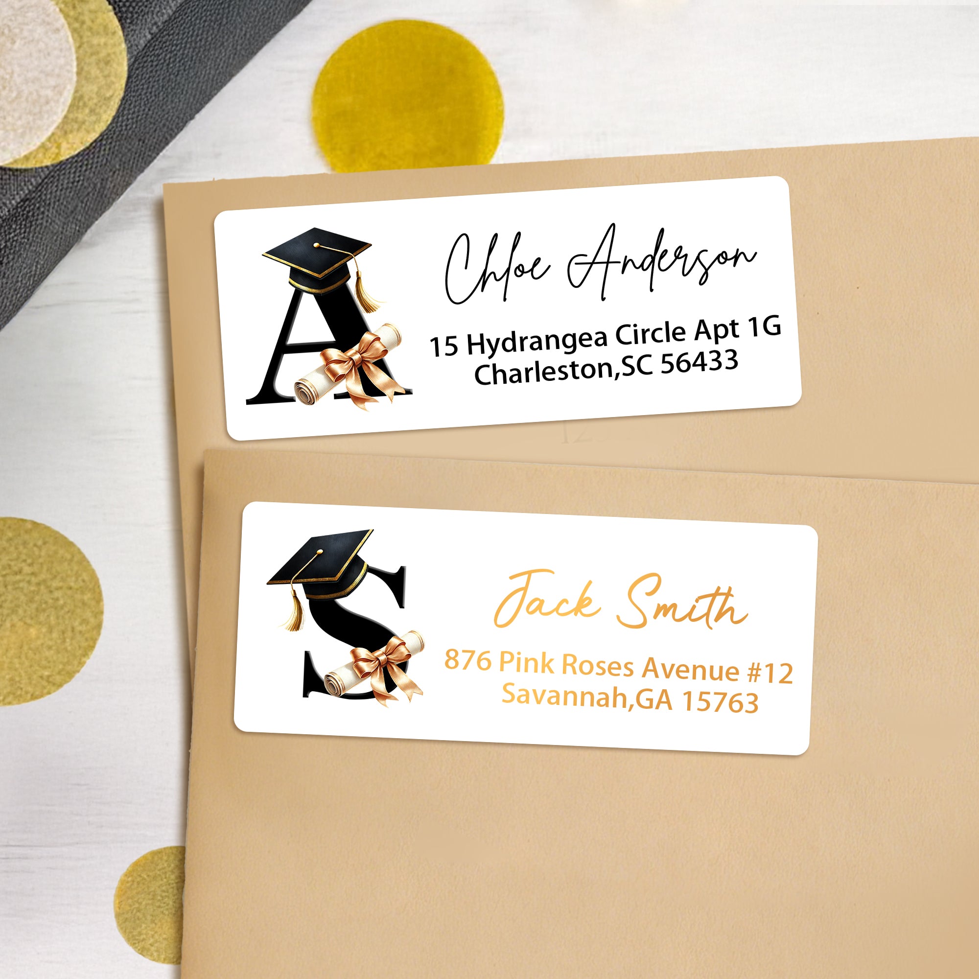 Gorra de Graduación Personalizada Pegatinas Impermeables Iniciales con Nombre Etiqueta de Dirección de Retorno Celebración Fiesta de Graduación DIY Decoración Regalo para Graduados