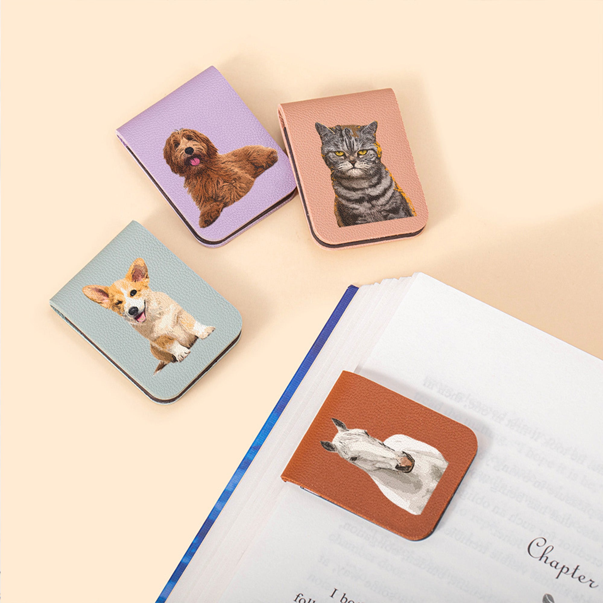 Marcapáginas magnético personalizado con retrato minimalista de mascota de cuero PU regalo de cumpleaños y Navidad para amantes de mascotas