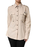 Women's Beige Collared Long Sleeve Cotton Shirt Top Brown