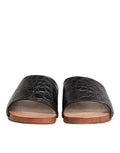 Men's Black Brown Leather Slides Sandals Shoes And 100iman