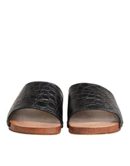 Men's Black Brown Leather Slides Sandals Shoes And 100iman