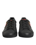 Men's Black Leather Heart Embellished Sneakers Shoes 100lf