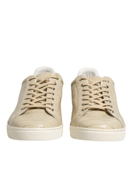 Men's Beige London Low Top Leather Sneakers Shoes Crocodile+05lf