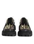 Women's Black Leather Jeweled Crystals Derby Shoes 100lf