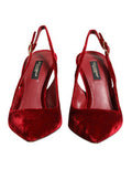Women's Red Suede High Heels Slingbacks Sandals Shoes Se+vi
