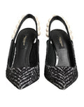 Women's Chevron Faux Pearl Slingback Black Heels
