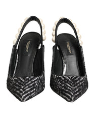 Women's Chevron Faux Pearl Slingback Black Heels