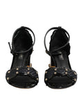 Women's Black Studded Ankle Strap Sandals Shoes Leather