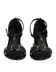 Women's Black Studded Ankle Strap Sandals Shoes Leather