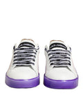 Women's White Purple Leather Low Top Sneaker Shoes 100lf