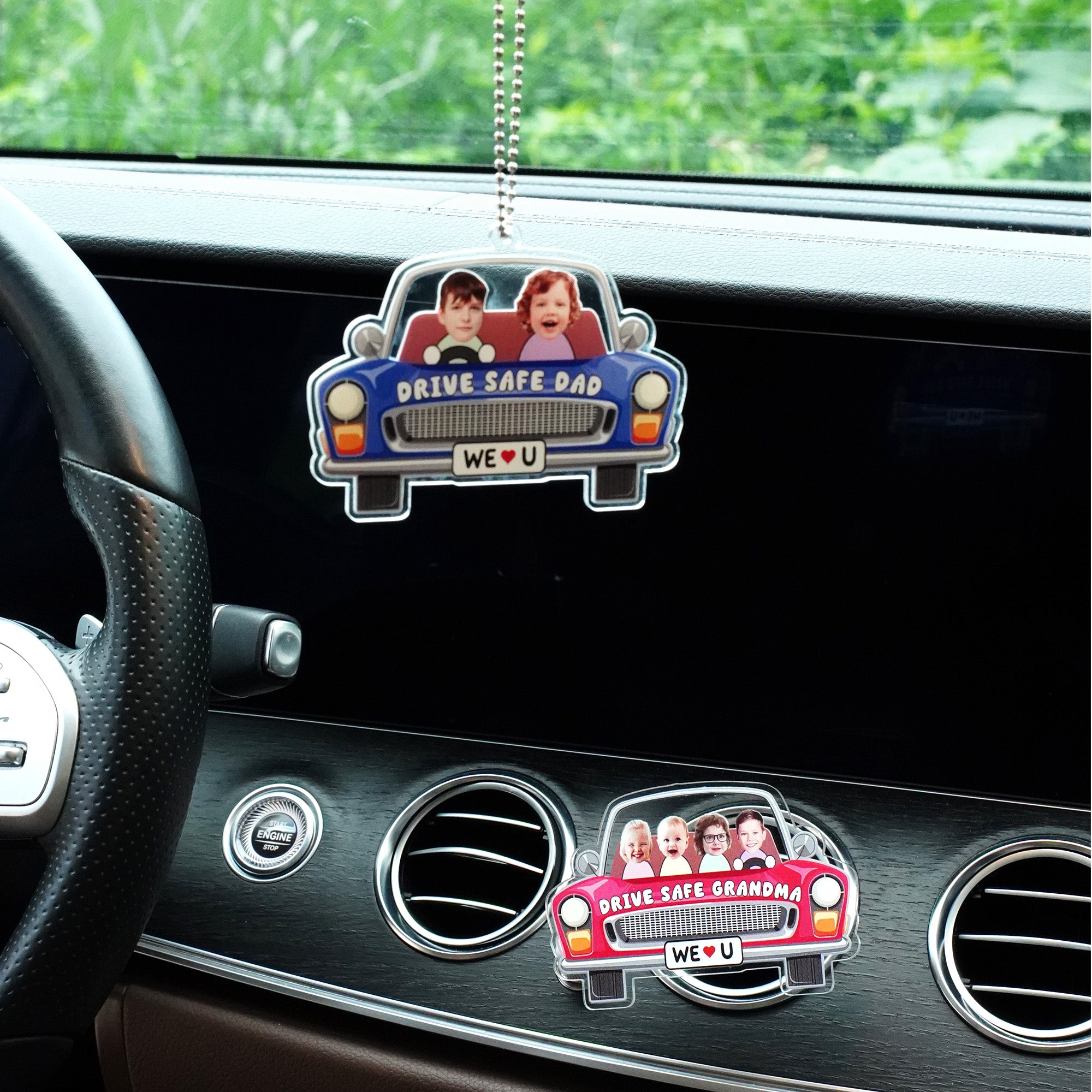 Personalizado Niños Cara Foto Acrílico Coche Colgante Adorno Sunvisor Clip Air Vent Clip Car Decor Regalo de cumpleaños para la familia