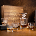 Decantador de whisky personalizado Árbol de la Vida Juego de 4 copas en caja de madera con nombre y año grabados Regalo de cumpleaños y Navidad para amigos camareros