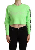 Women's Mint Green Printed Long Sleeves Cropped Top Sweater Cotton