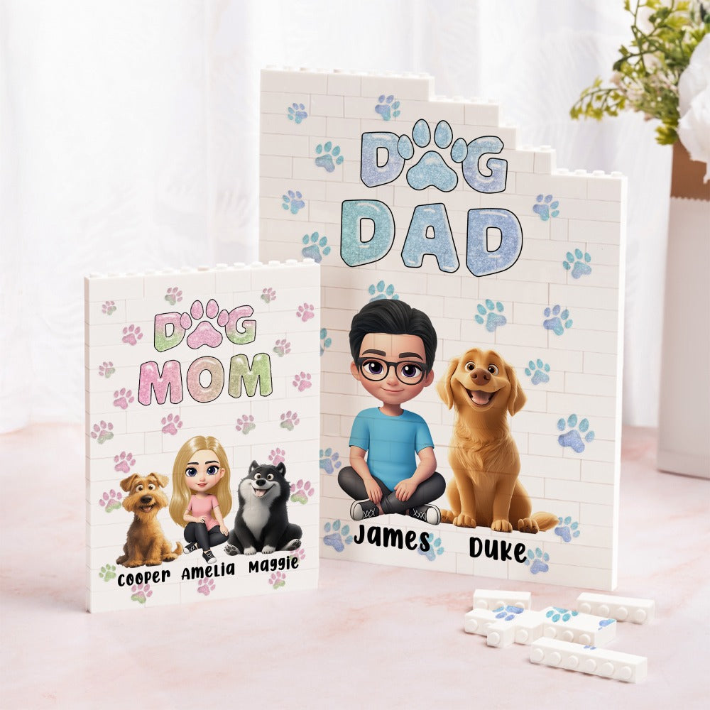 Perro personalizado Mamá o papá Personaje de dibujos animados en 3D y 1-4 perros Rompecabezas de bloques de construcción con nombre Decoración para el hogar Recuerdo de cumpleaños Regalo para los aman