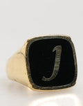 Men's Gold-Tone Real Brass Black Enamel J Adjustable Rings Gold
