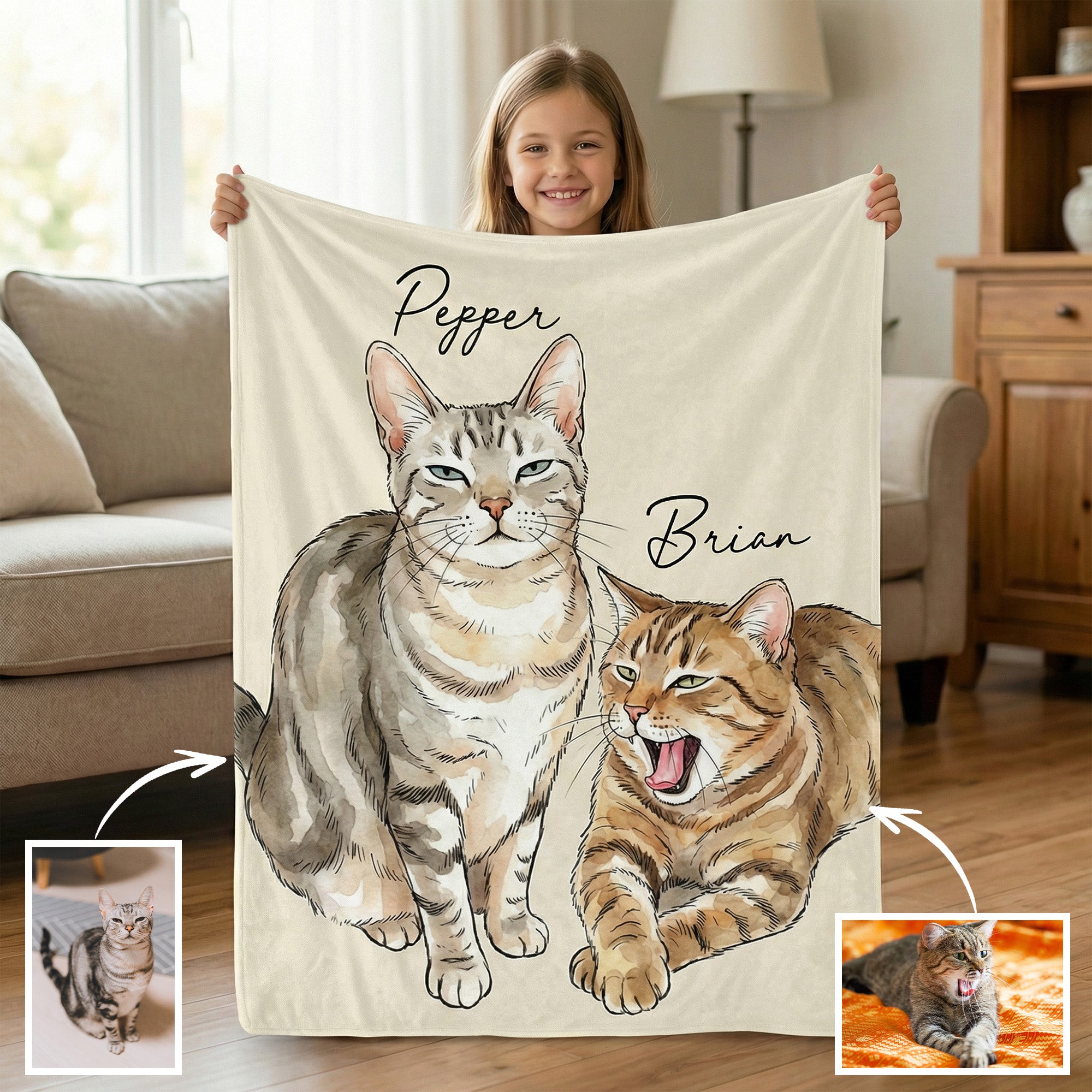 Manta personalizada acuarela pintada a mano con foto y nombre Decoración del hogar Cumpleaños Mascota Regalo conmemorativo para los amantes de las mascotas