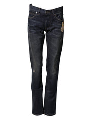 Dark Blue Watch Gold Men Skinny Denim Jeans Clothing