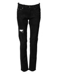 Black Tattered Cotton Men Skinny Denim Jeans Co+02 Clothing