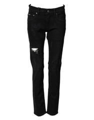 Black Tattered Cotton Men Skinny Denim Jeans Co+02 Clothing