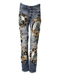 Men's Blue Ripped Embellished Cotton Denim Jeans Clothing