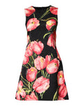 Women's Black Floral Print Viscose A-Line Mini Dress Co+vi