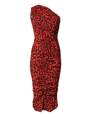 Women's Red Leopard Print Nylon Sheath Midi Dress 29+pa