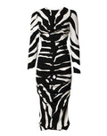 Women's Black White Zebra Viscose Sheath Midi Dress And 05+vi