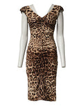 Women's Brown Leopard Sleeveless Sheath Midi Dress 05+se