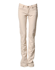 Women's Low Waist Cotton Denim Jeans Beige Elastane