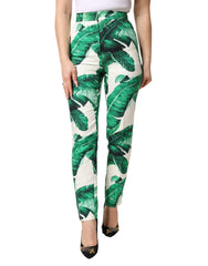 Women's Green Leaf Print Trousers White