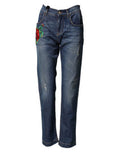 Women's Blue Floral Embroidered Boyfriend Denim Jeans Co+02 Clothing