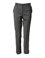 Women's Dark Gray Check Tartan Virginwool Dress Pants Virgin Wool