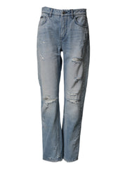 Women's Lightblue Ripped Washed Boyfriend Denim Jeans Light Blue Co+02 Clothing