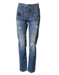 Women's Blue Distressed Washed Cotton Denim Jeans Clothing