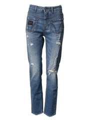 Women's Blue Distressed Washed Cotton Denim Jeans Clothing