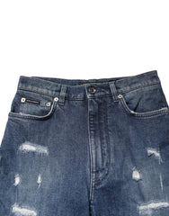 Women's Blue Distressed Washed Logo Grace Denim Jeans Co+02 Clothing