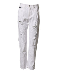 Women's White Distressed Cotton Boyfriend Denim Jeans Co+02 Clothing