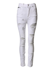 Women's White Distressed High Waist Denim Jeans Co+02 Clothing