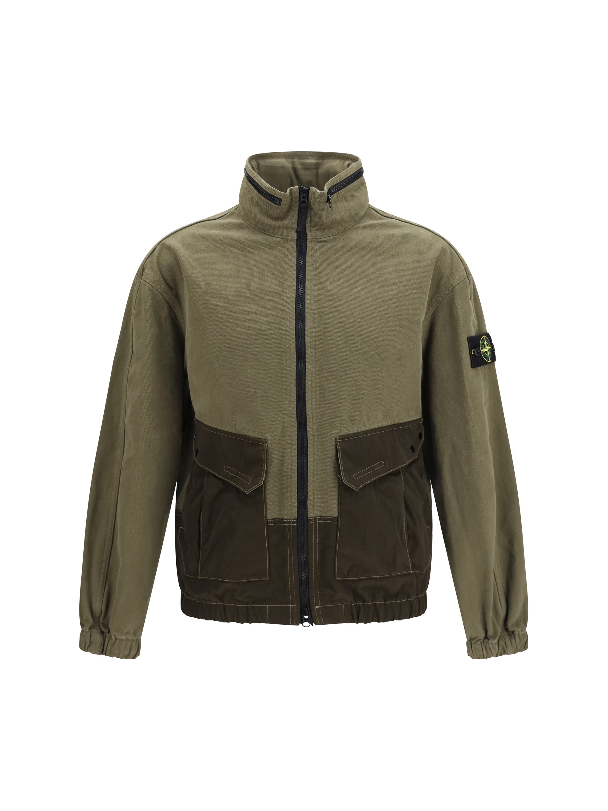 Stone Island Color-Block Cotton Jacket — Green