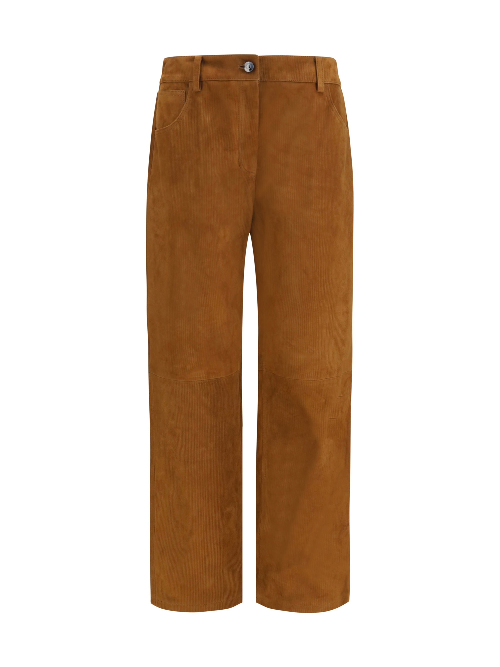 Magda Butrym Corduroy-Effect Leather Trousers — Brown