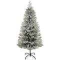 5ft Pencil Snow Flocked Christmas Tree with Realistic Cypress Branches & Auto Open, Green